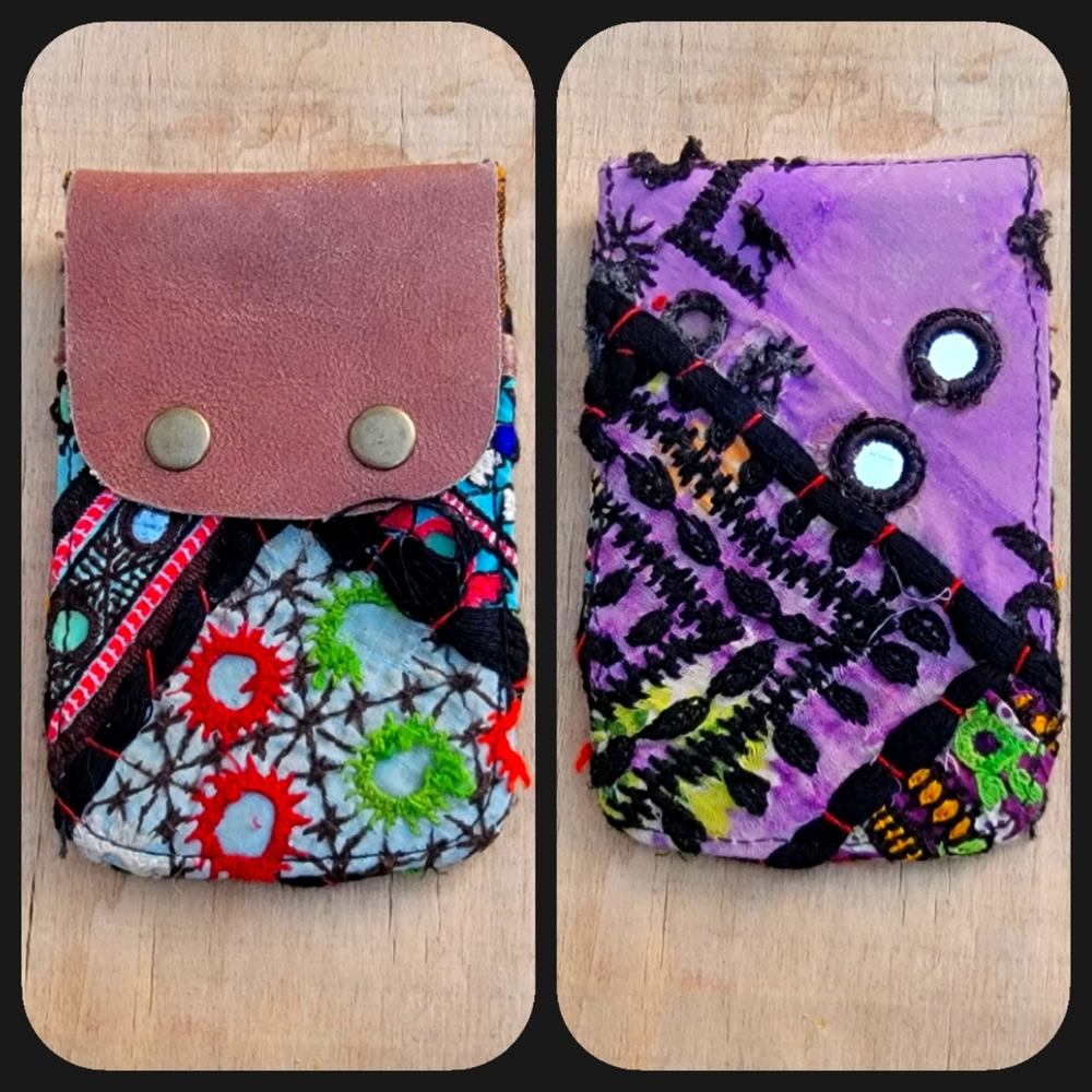 🍳🧠 Free People Boho Embroidered Repurposed vtg banjara hippie Wallet card case